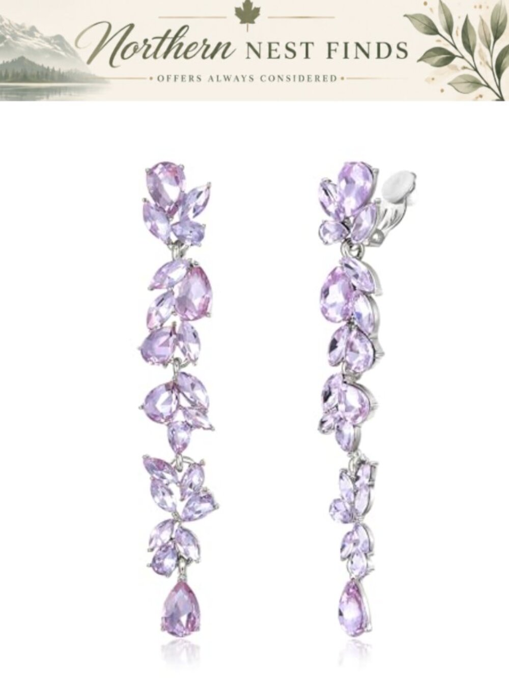 Rhinestone Crystal Chandelier Clip-on Earrings Art Deco Long Dangle